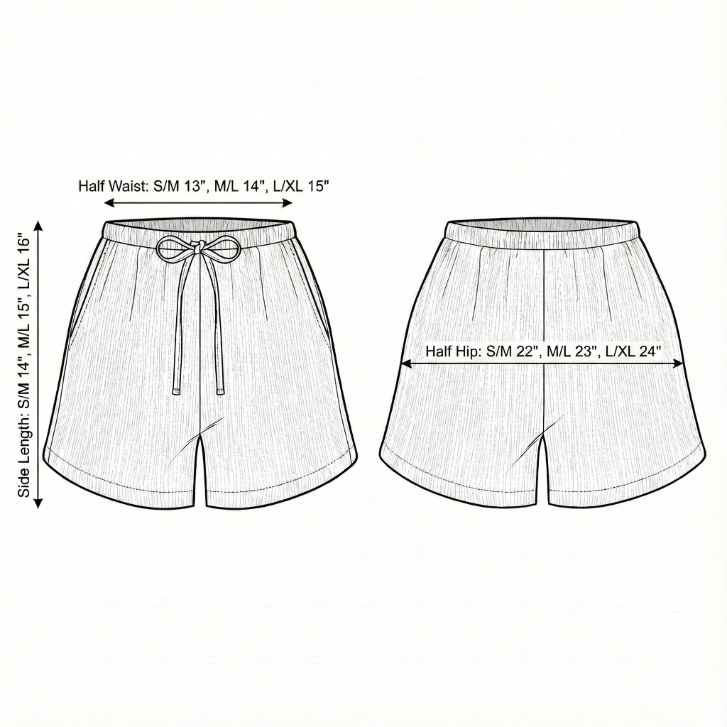 Size chart for Aura Drawstring Shorts - Oatmeal