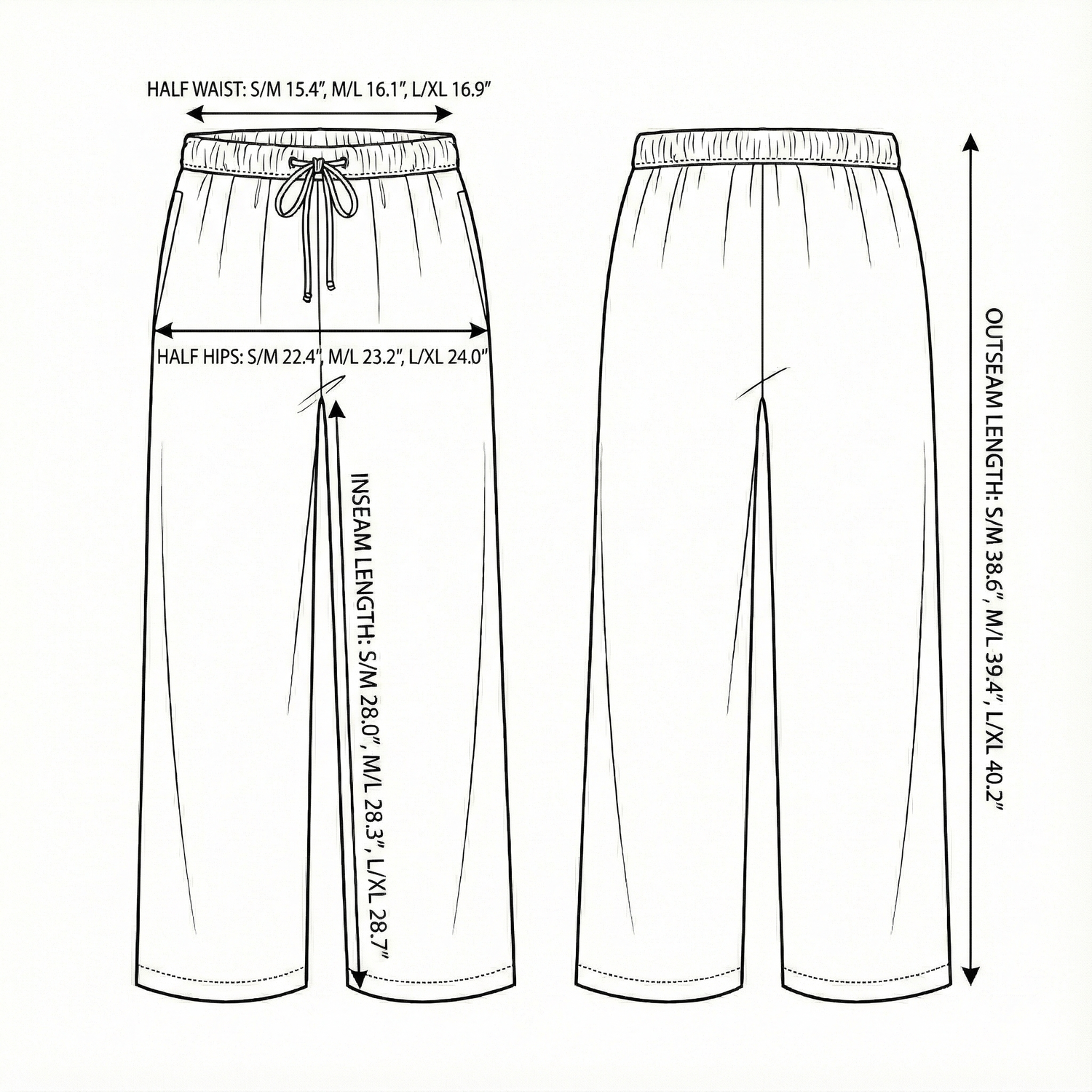 Size chart for Kaya Drawstring Pants - Charcoal