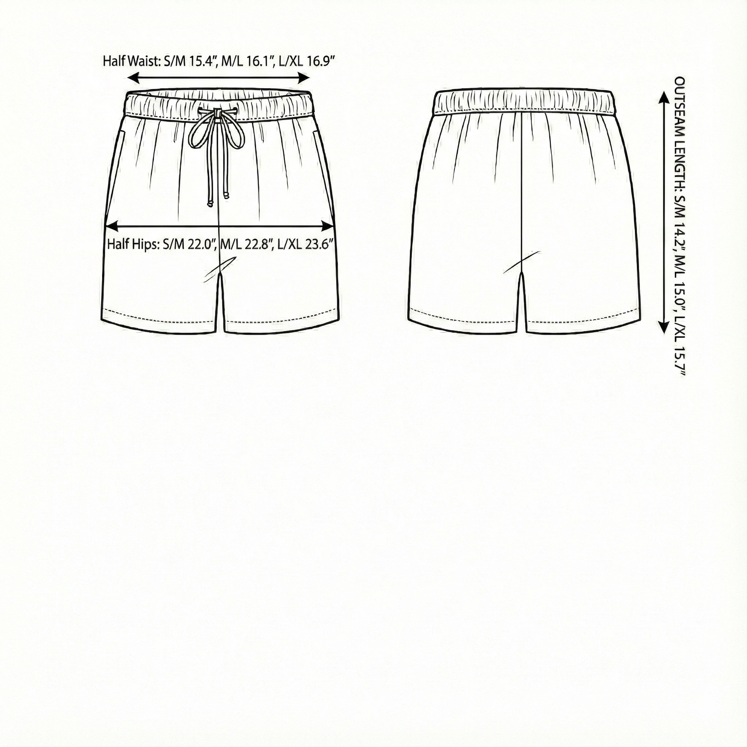 Size chart for Kaya Drawstring Shorts - Terracotta