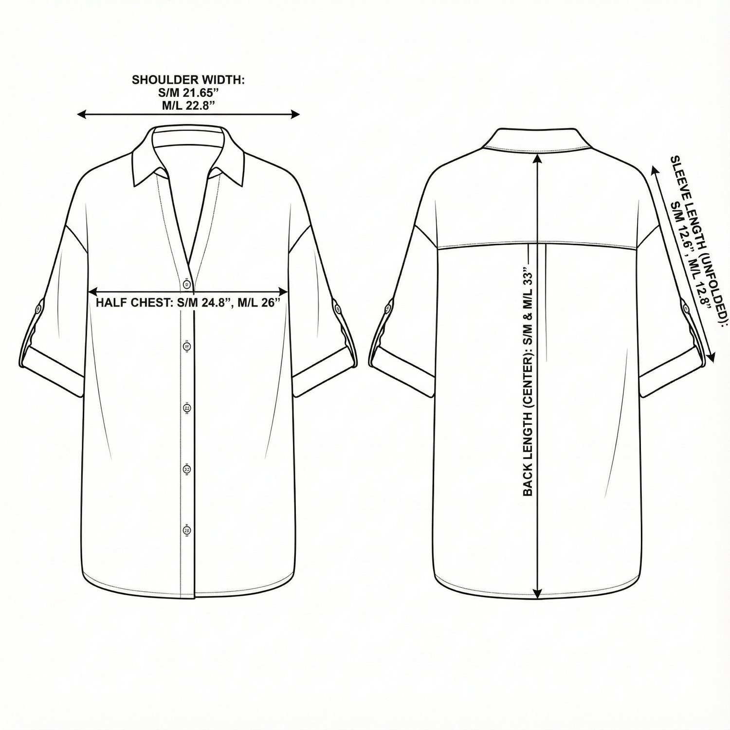 Size chart for Kaya Oversized Shirt Dress - White