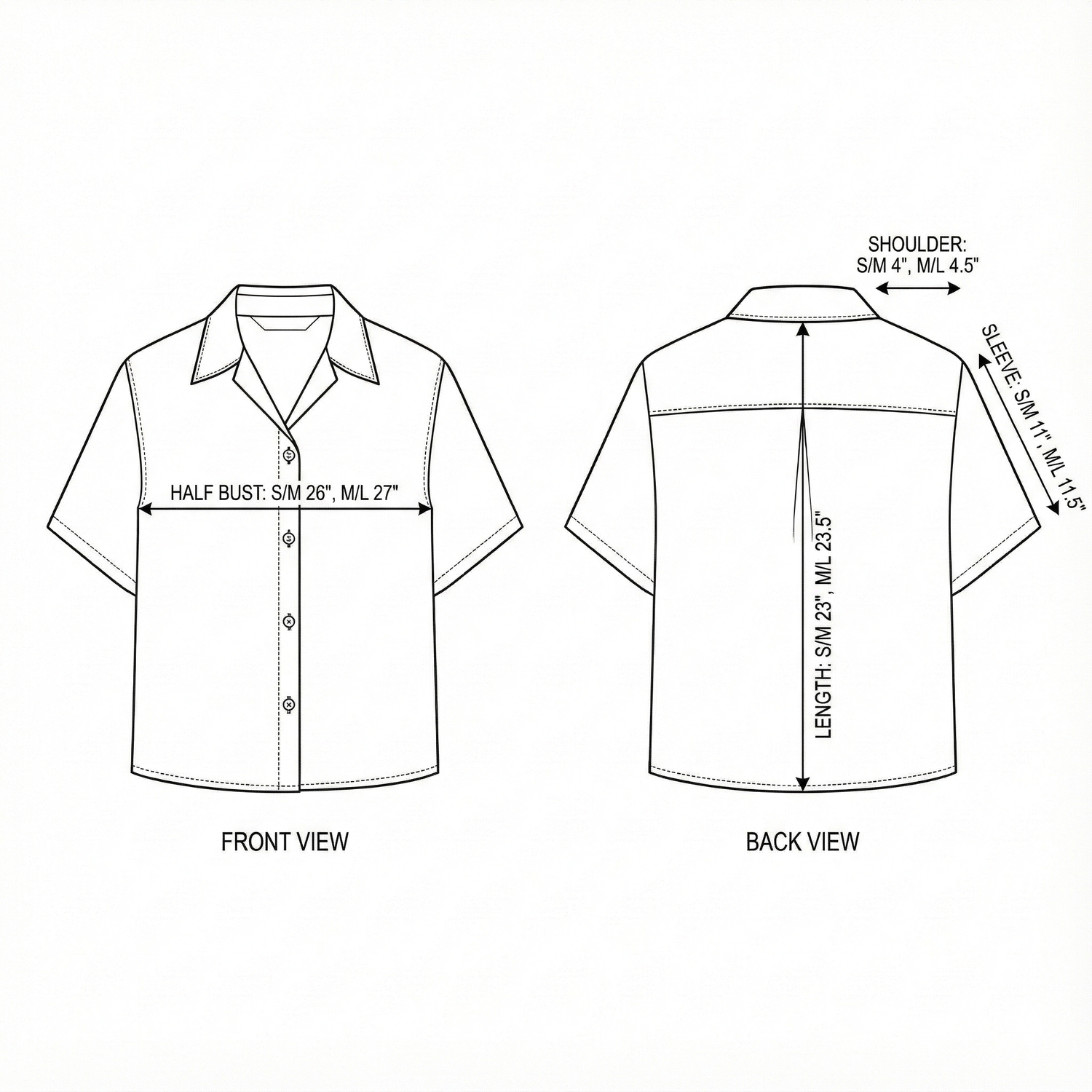 Size chart for Lucid Flow Shirt - Black