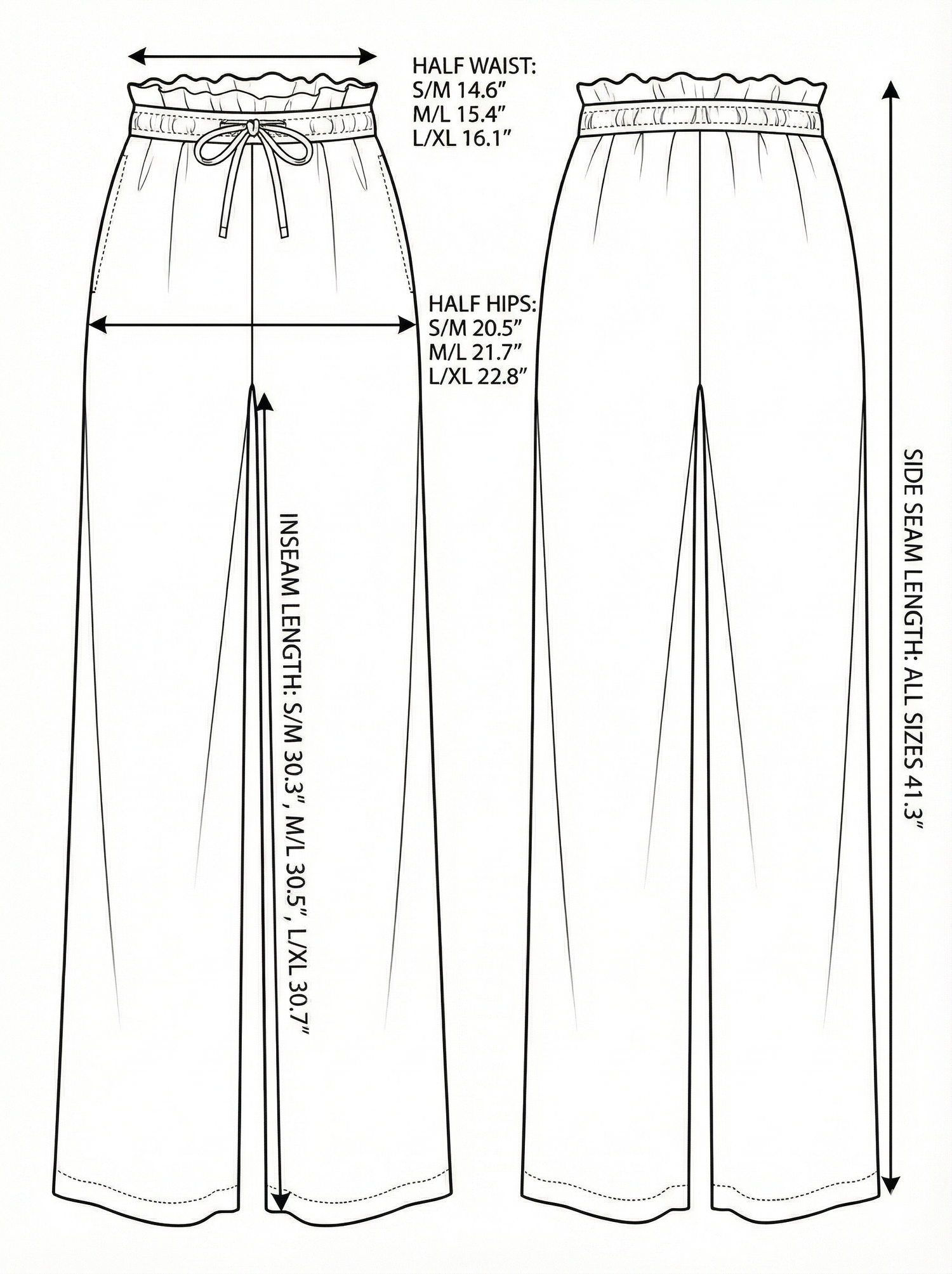 Size chart for Lucid Flow Tie Pants - Sand
