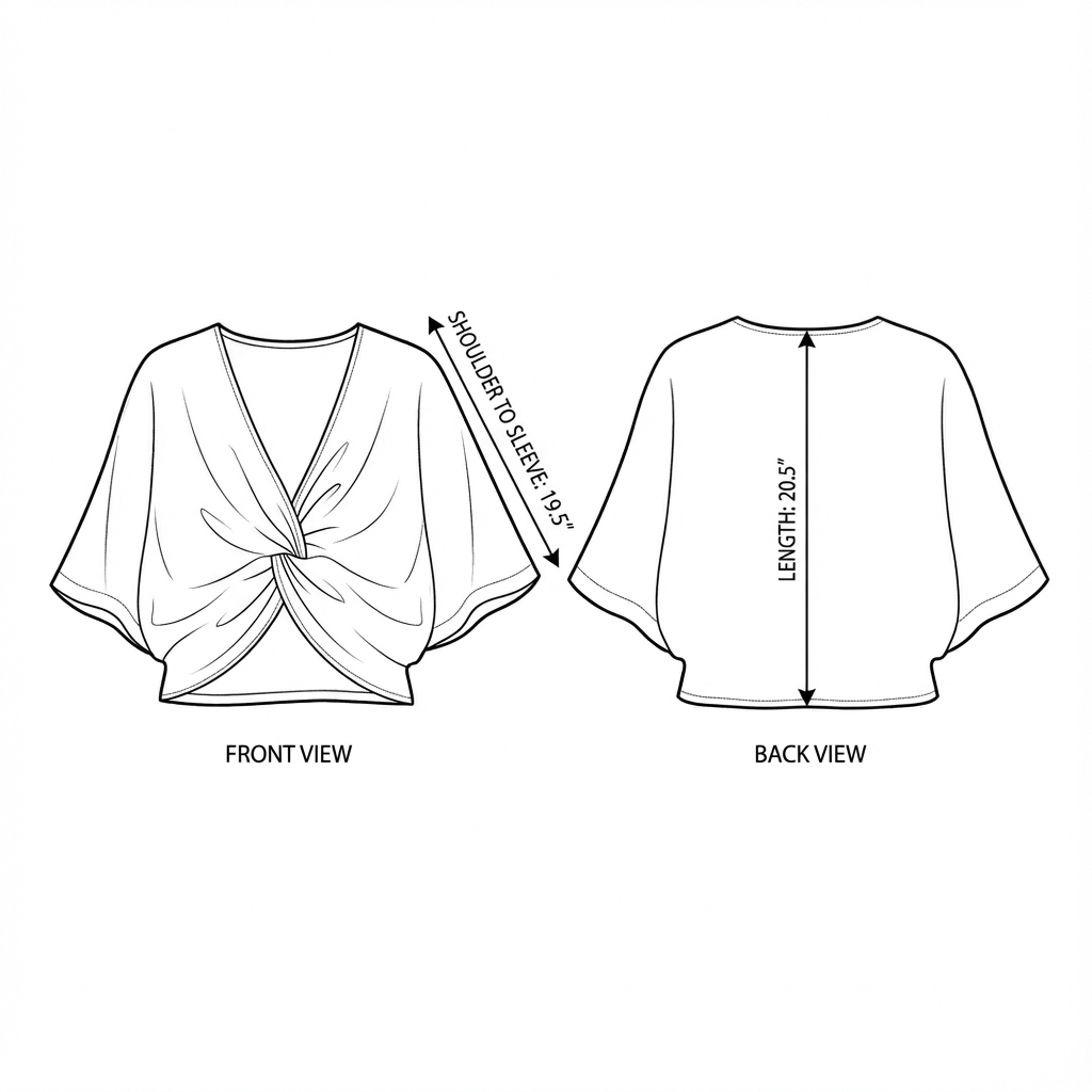 Size chart for Lucid Knot Top - Sand
