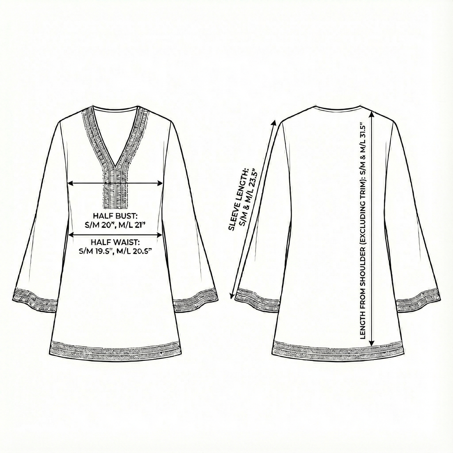 Size chart for Positano Dress - Black