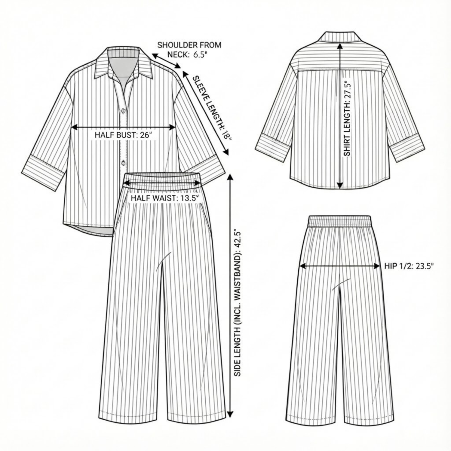 Size chart for Voyage Set - Black Stripes